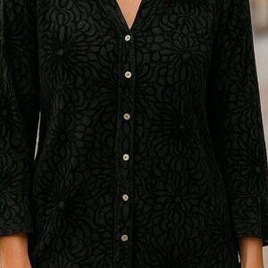 Intro. - NWT Black Velvet Burnout, Button Up, Long Sleeve Elastic Cuffs, Stretch